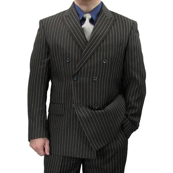 2-Piece Men's Double Breasted Pinstripe Suit-Black - Picture 2 of 5